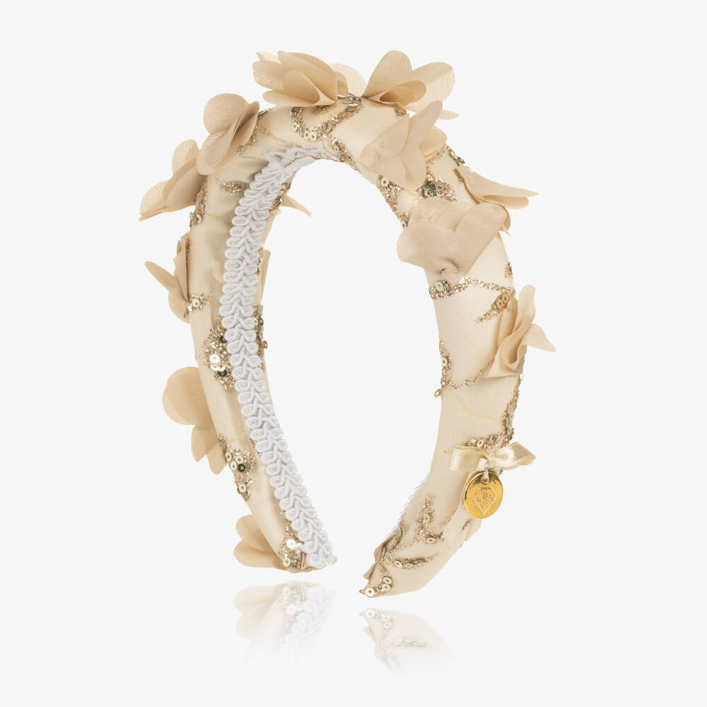 Junona-Girls Flower & Glitter Embellished Gold Hairband | Childrensalon
