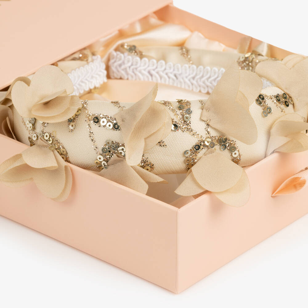 Junona-Girls Flower & Glitter Embellished Gold Hairband | Childrensalon
