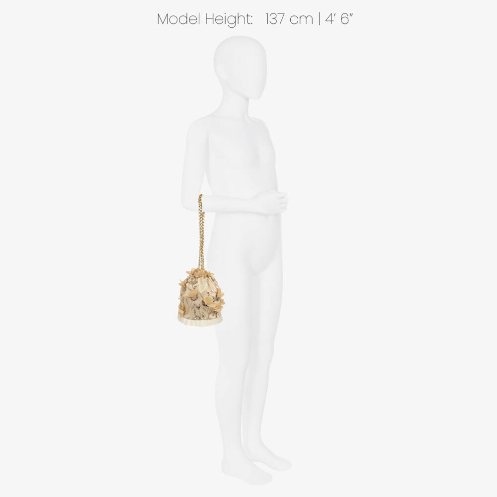 Junona-Girls Flower & Glitter Embellished Gold Tulle Bag (13cm) | Childrensalon