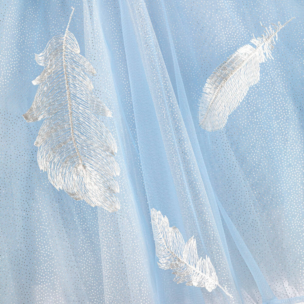 Junona-Girls Glitter Blue Tulle Dress with Feather Motifs | Childrensalon