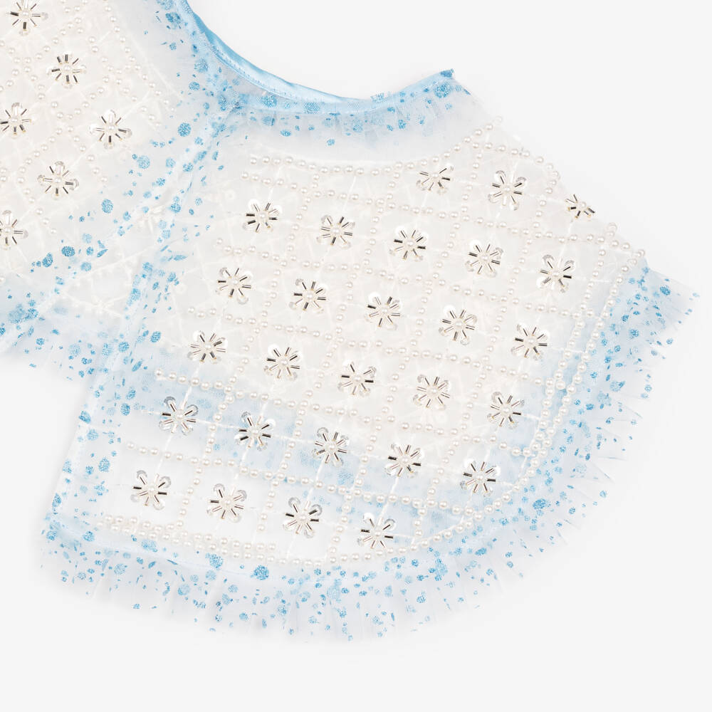Junona-Girls Glittery Blue Tulle Dress with Beaded Collar | Childrensalon