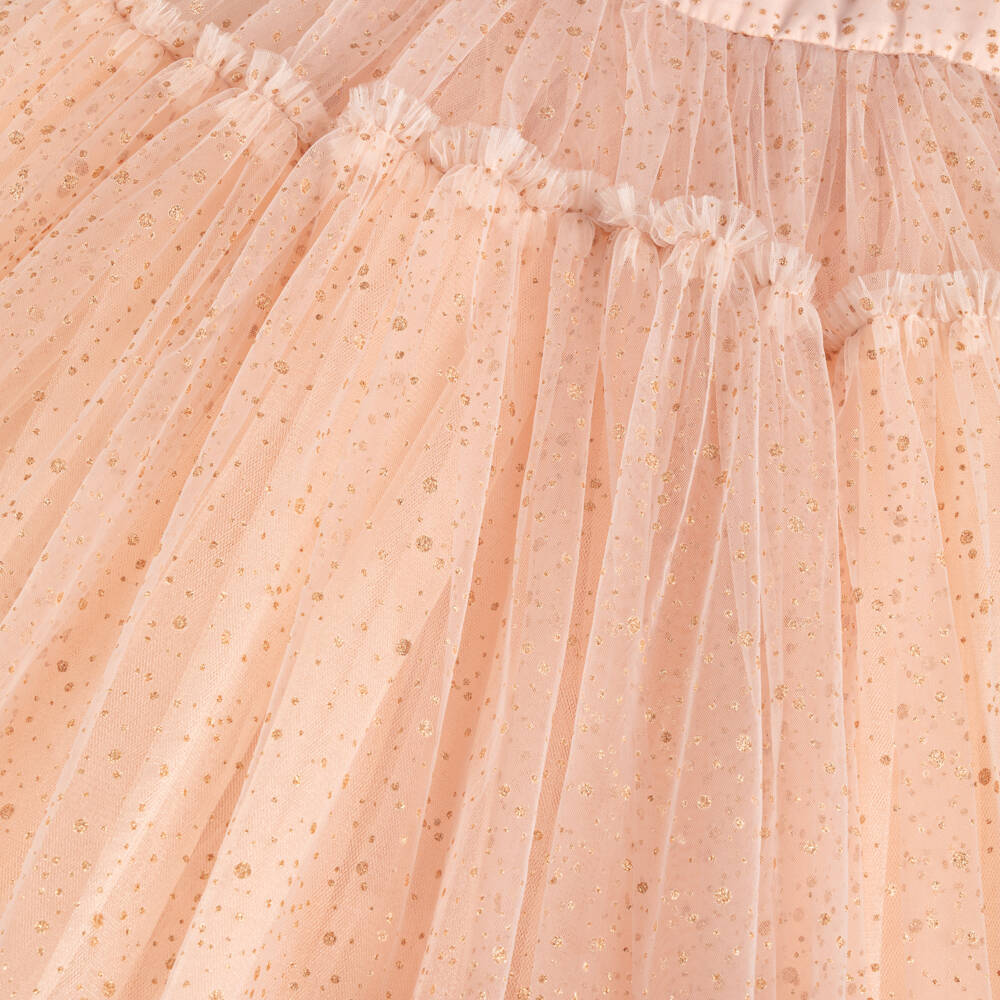 Junona-Girls Glittery Dusky Pink Tulle Dress with Beaded Collar | Childrensalon