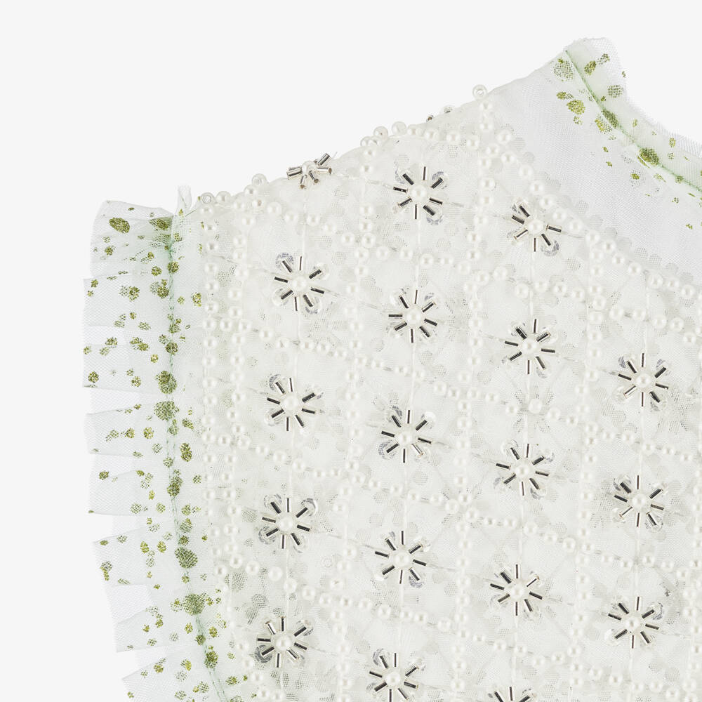 Junona-Girls Glittery Green Tulle Dress with Beaded Collar | Childrensalon