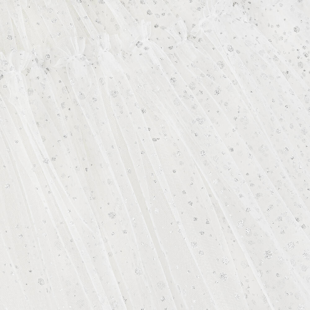 Junona-Girls Glittery White Tulle Dress with Beaded Collar | Childrensalon