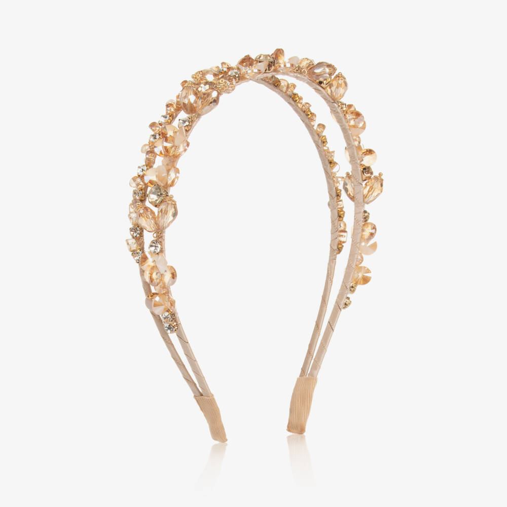 Junona-Girls Gold Crystal & Diamanté Beaded Hairband | Childrensalon