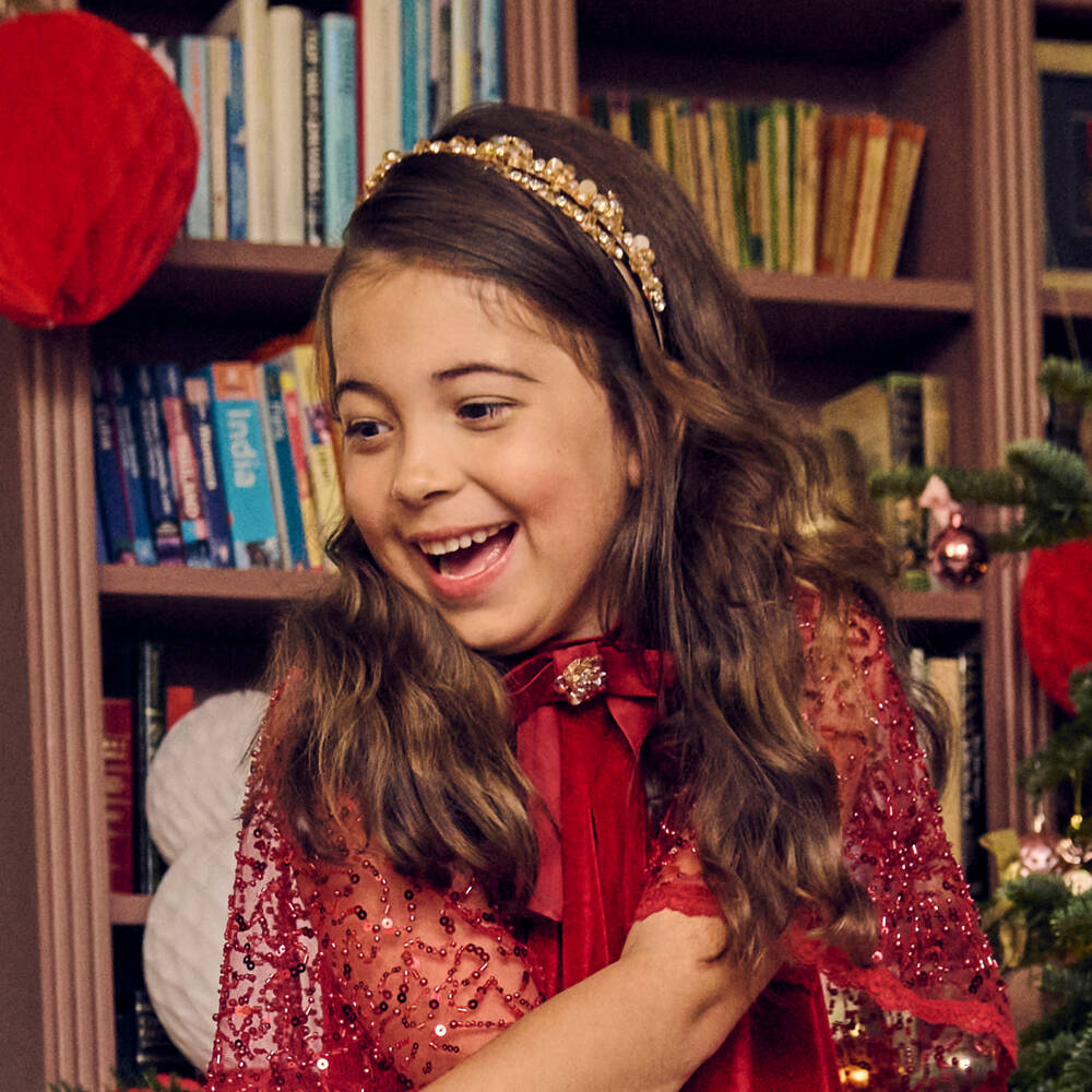 Junona-Girls Gold Crystal & Diamanté Beaded Hairband | Childrensalon