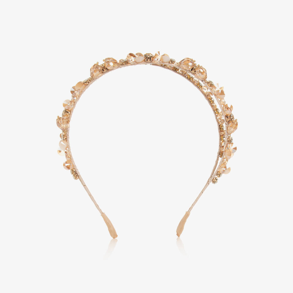 Junona-Girls Gold Crystal & Diamanté Beaded Hairband | Childrensalon