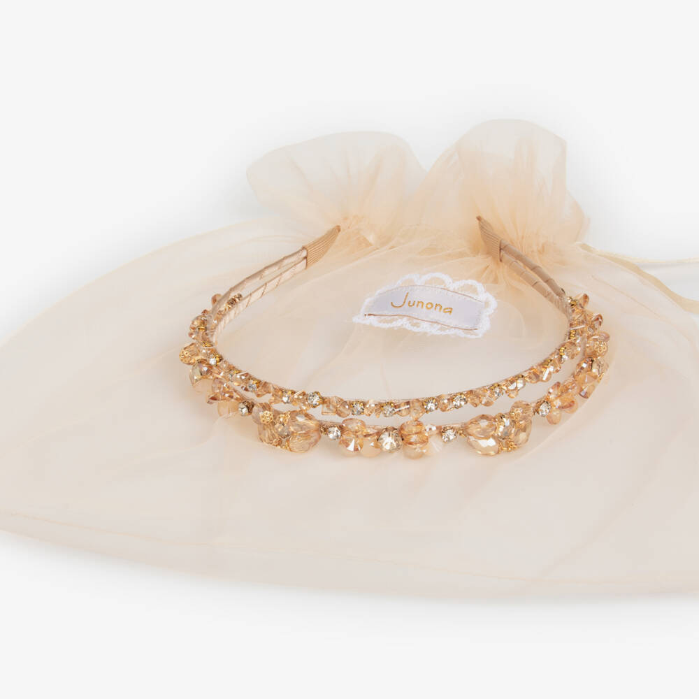 Junona-Girls Gold Crystal & Diamanté Beaded Hairband | Childrensalon