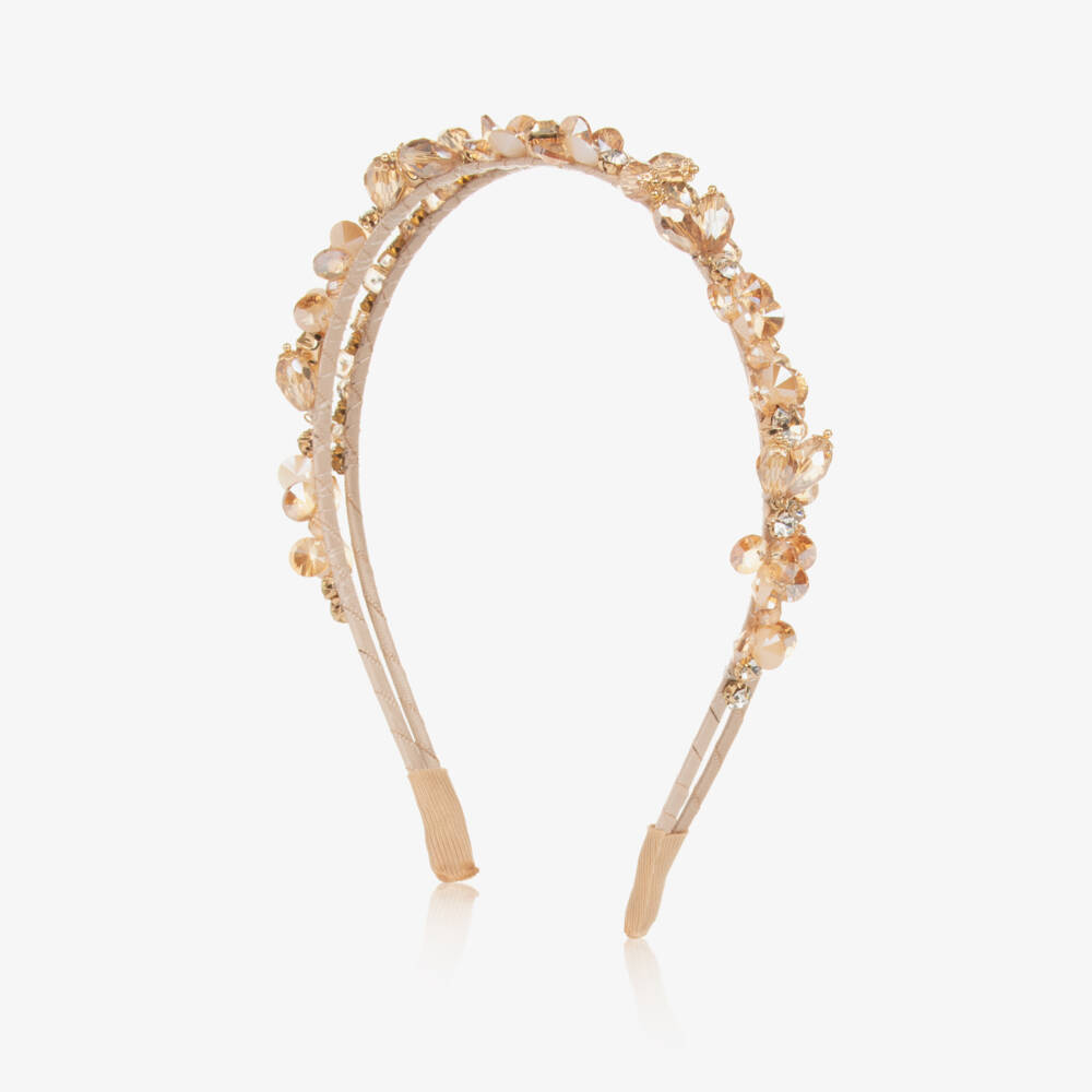 Junona-Girls Gold Crystal & Diamanté Beaded Hairband | Childrensalon