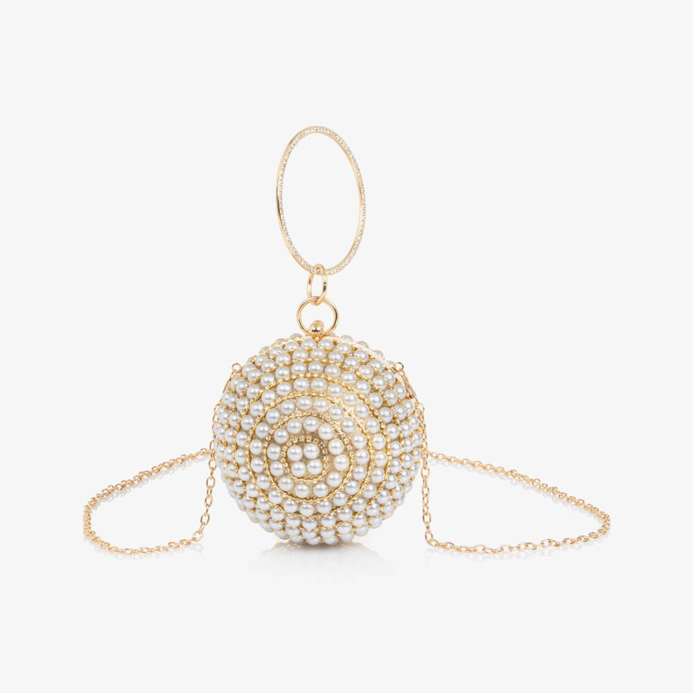 Junona- Girls Gold & Faux Pearl Ball Handbag (15cm) | Childrensalon
