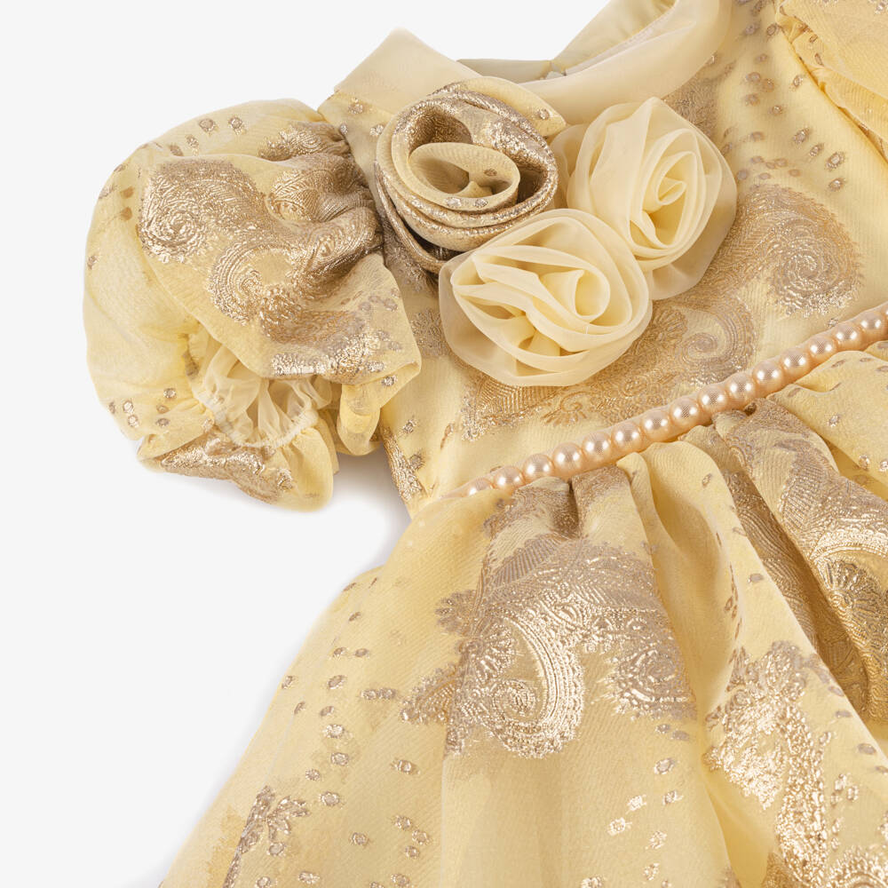 Junona-Girls Gold Organza Jacquard Dress | Childrensalon
