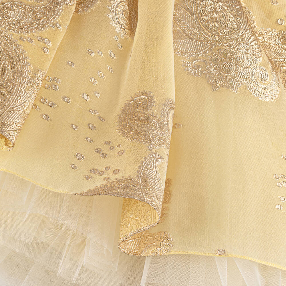 Junona-Girls Gold Organza Jacquard Dress | Childrensalon