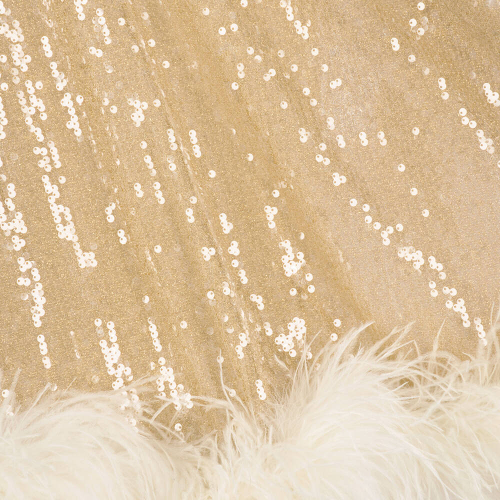 Junona-Girls Gold Sequinned Dress with Feather Trims | Childrensalon