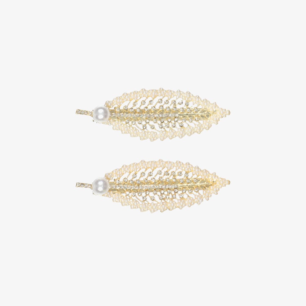 Junona-Girls Gold & Silver Feather Hairclips (2 pack) | Childrensalon