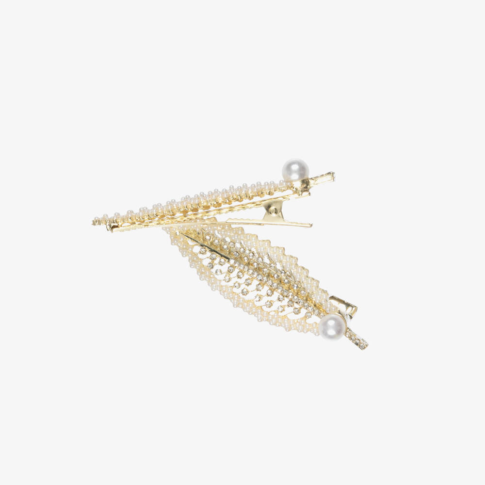Junona-Girls Gold & Silver Feather Hairclips (2 pack) | Childrensalon