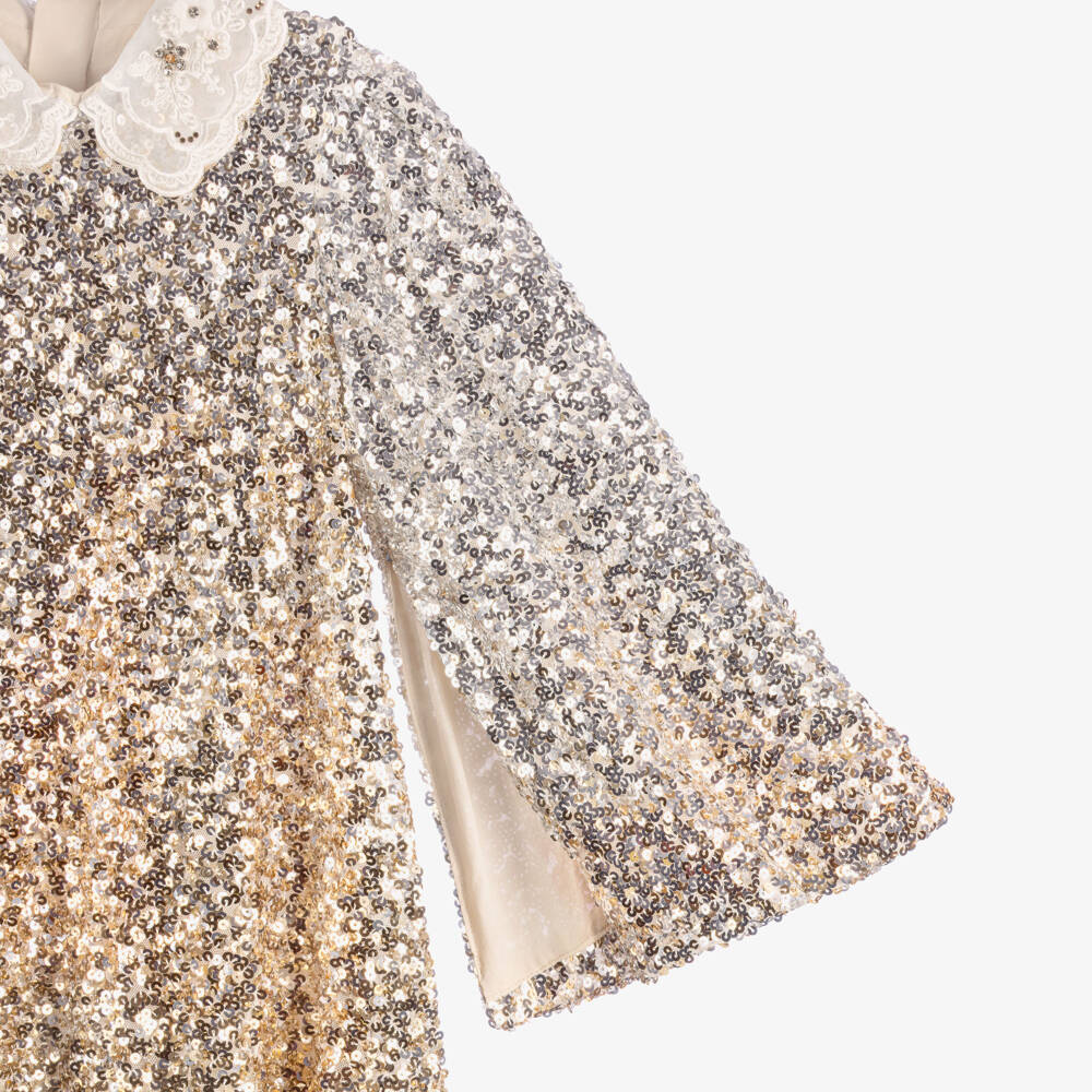 Junona-Girls Gold & Silver Sequinned Dress | Childrensalon