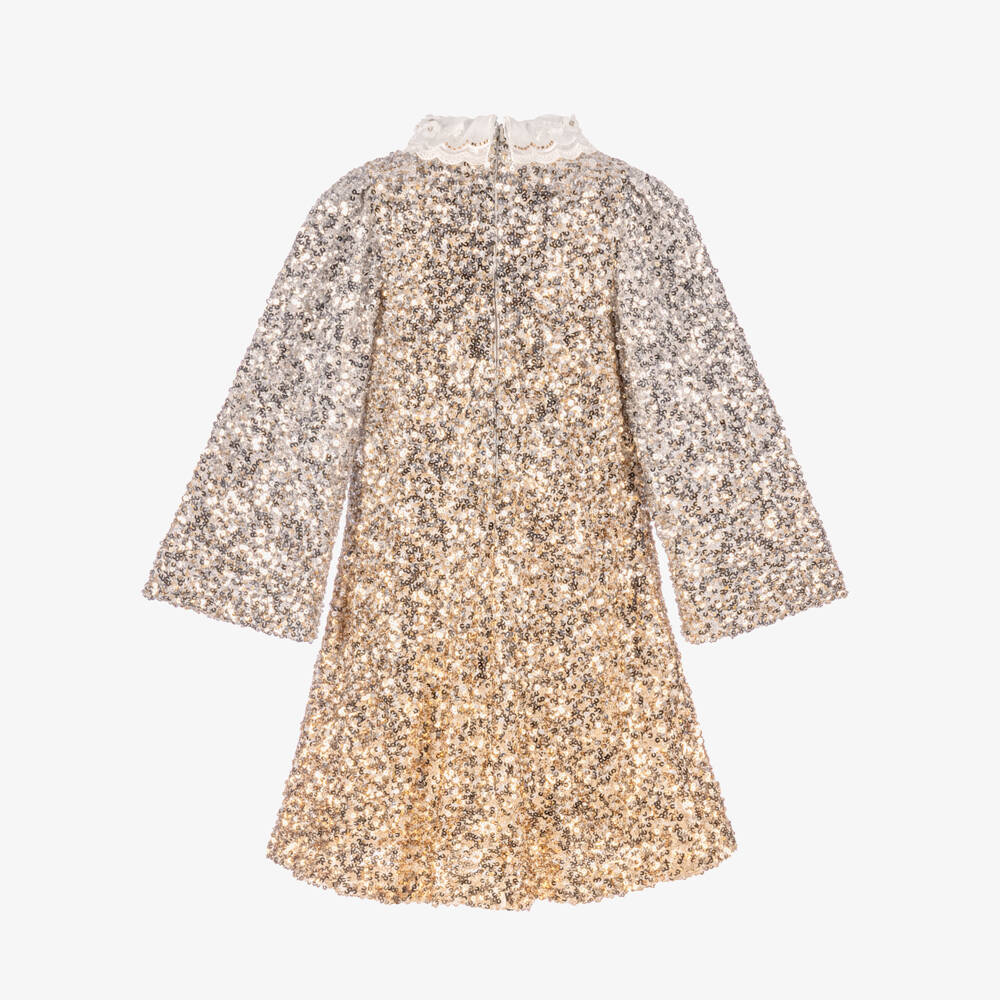 Junona-Girls Gold & Silver Sequinned Dress | Childrensalon