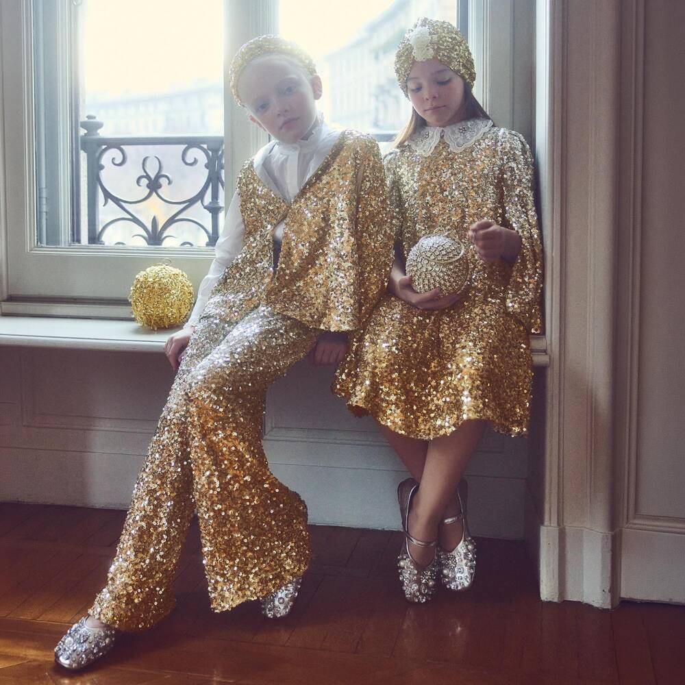 Junona-Girls Gold & Silver Sequinned Dress | Childrensalon