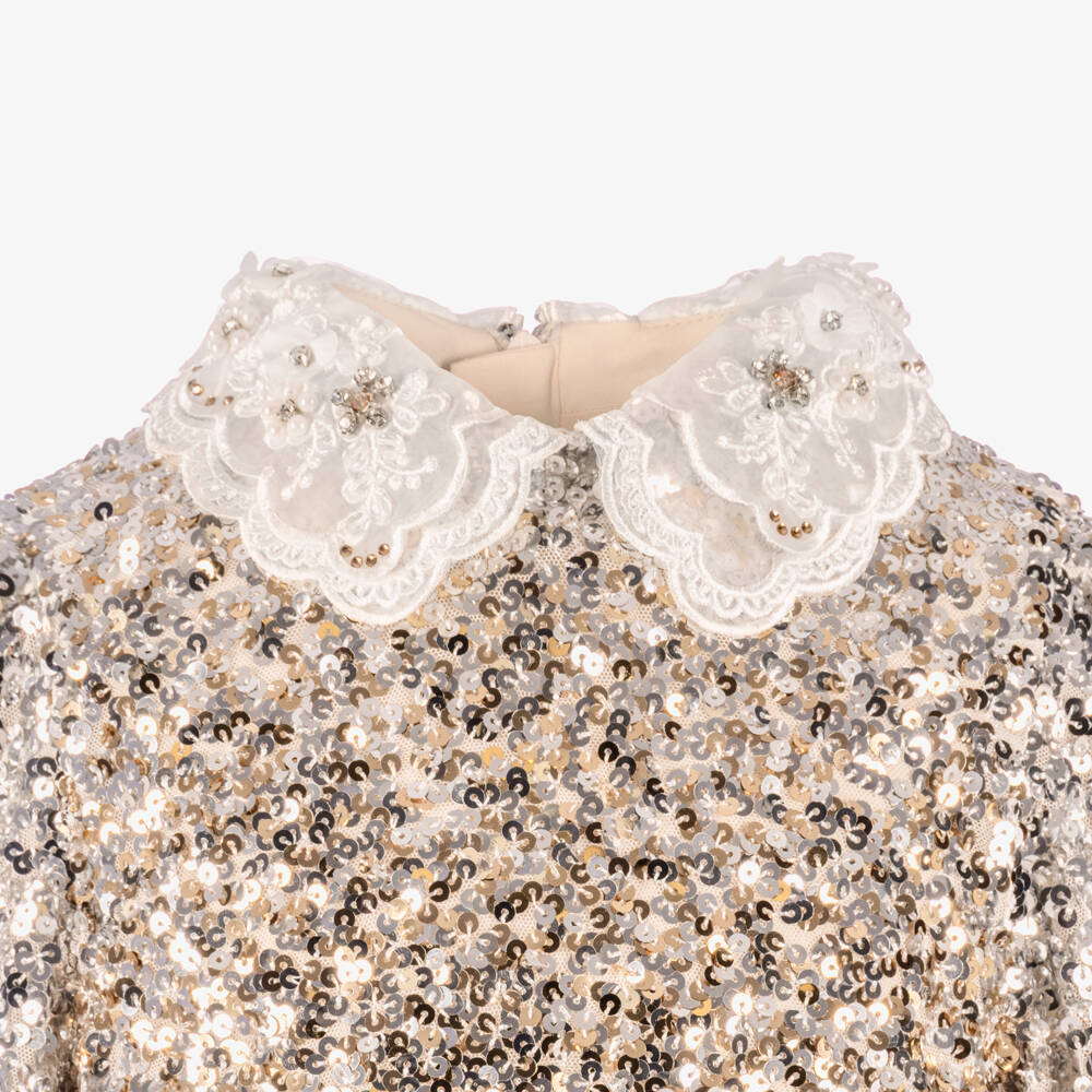 Junona-Girls Gold & Silver Sequinned Dress | Childrensalon
