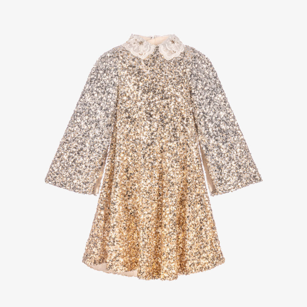 Junona-Girls Gold & Silver Sequinned Dress | Childrensalon