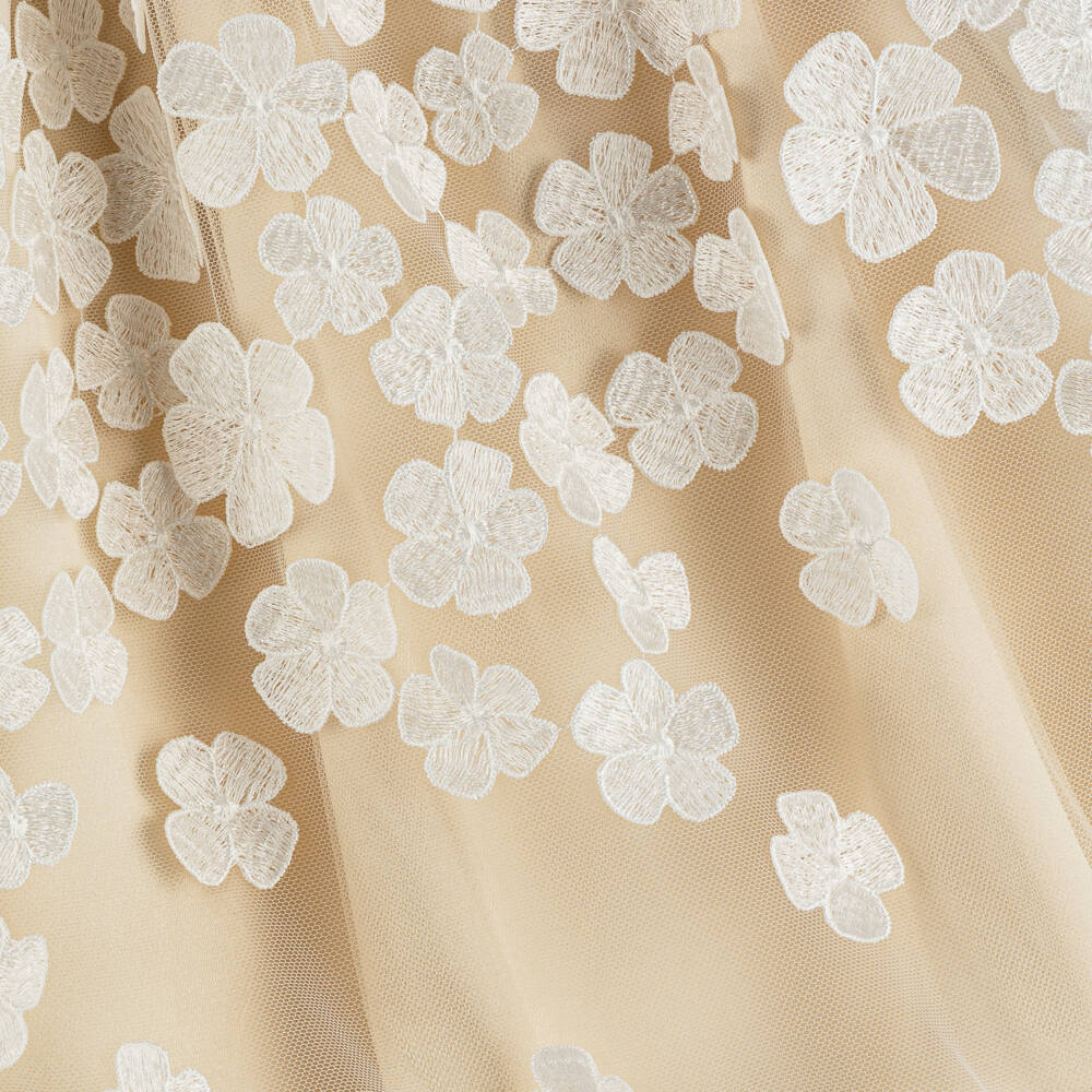 Junona-Girls Gold Tulle Dress with Floral Appliqués & Cape Collar | Childrensalon