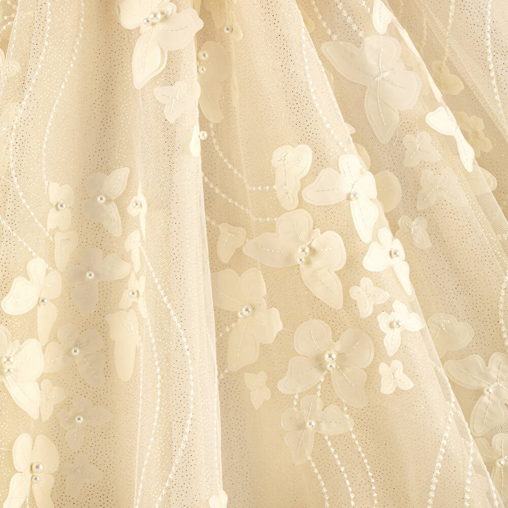 Junona-Girls Golden Ivory Beaded Butterfly Tulle Dress | Childrensalon