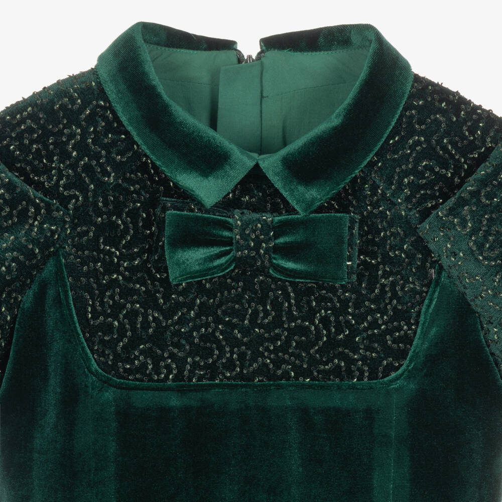 Junona-Girls Green Velvet Beaded Dress | Childrensalon