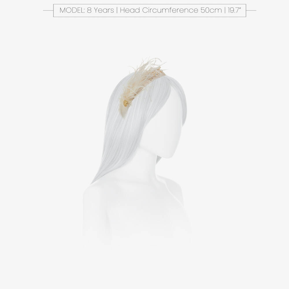 Junona-Girls Ivory Bead & Feather Hairband | Childrensalon