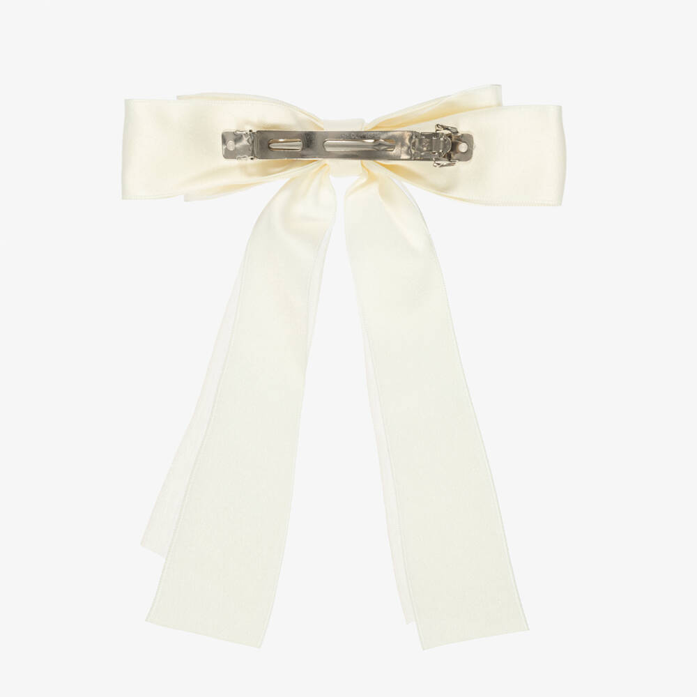 Junona-Girls Ivory Bow Hairclip (14cm) | Childrensalon