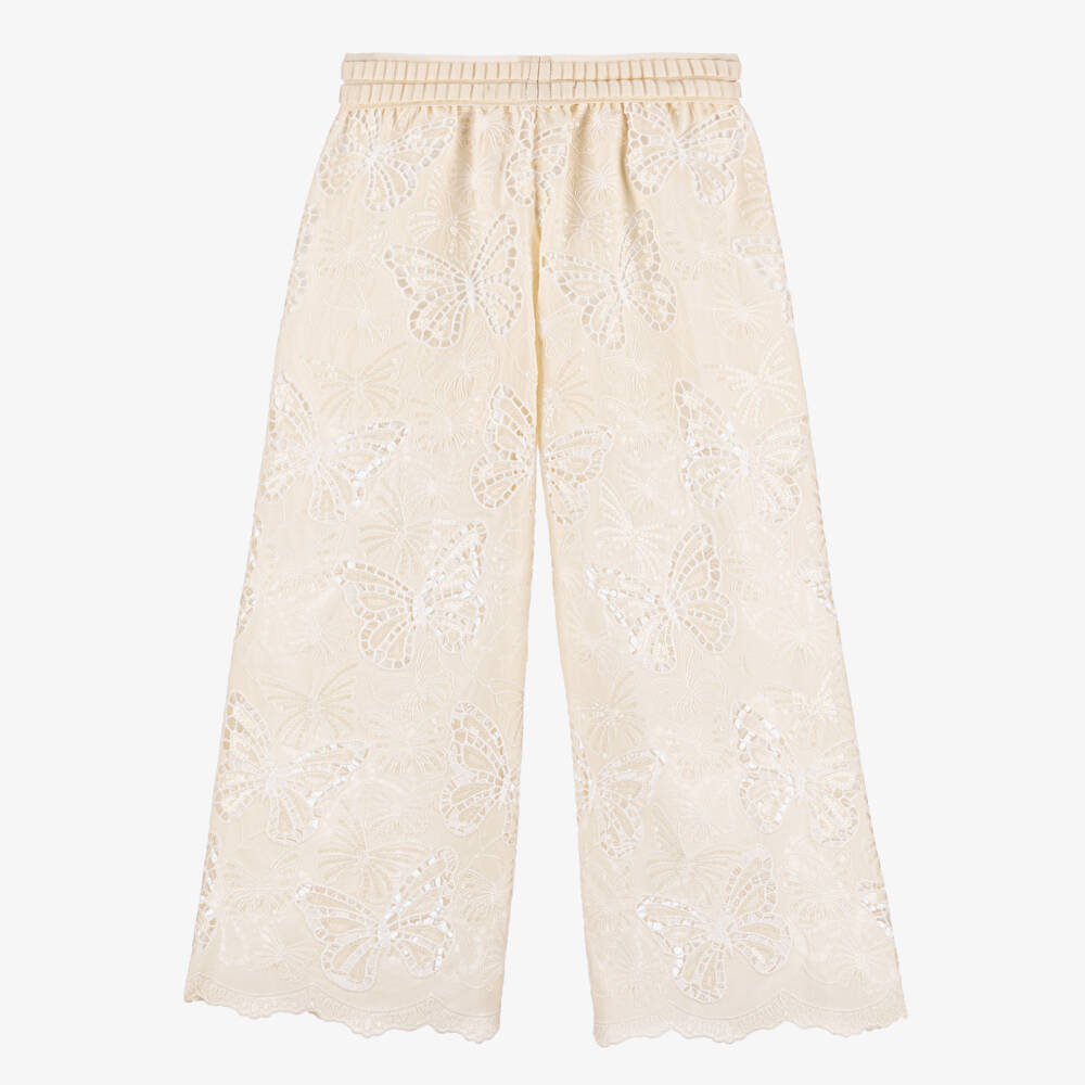Junona-Girls Ivory Butterfly Sequin Trousers | Childrensalon