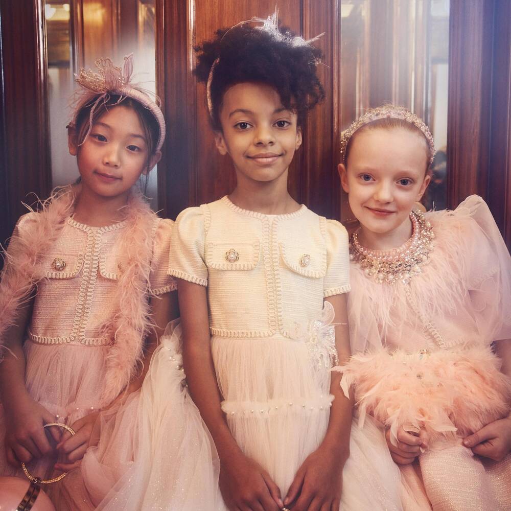 Junona-Girls Ivory Dress with a Glittery Tulle Skirt | Childrensalon