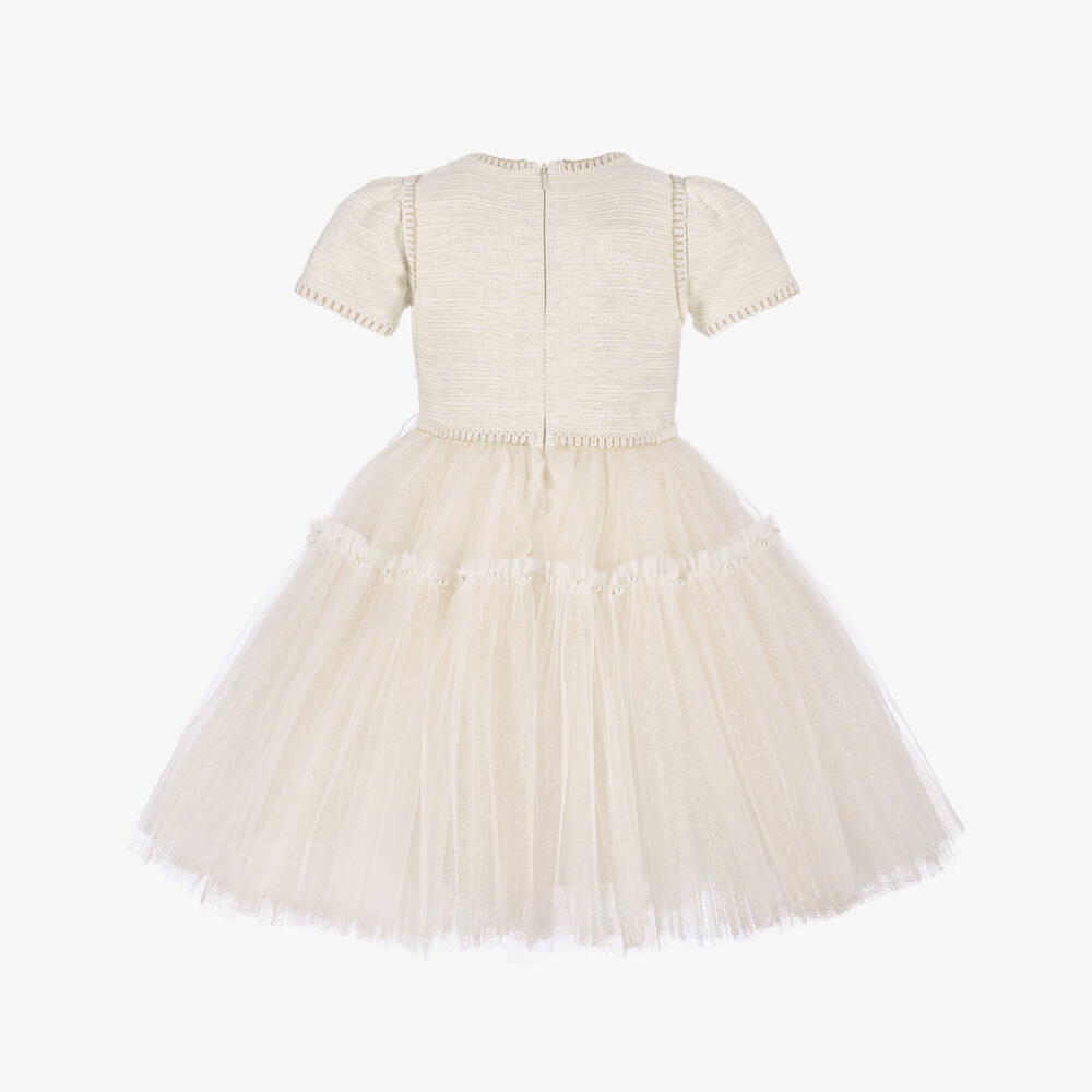 Junona-Girls Ivory Dress with a Glittery Tulle Skirt | Childrensalon