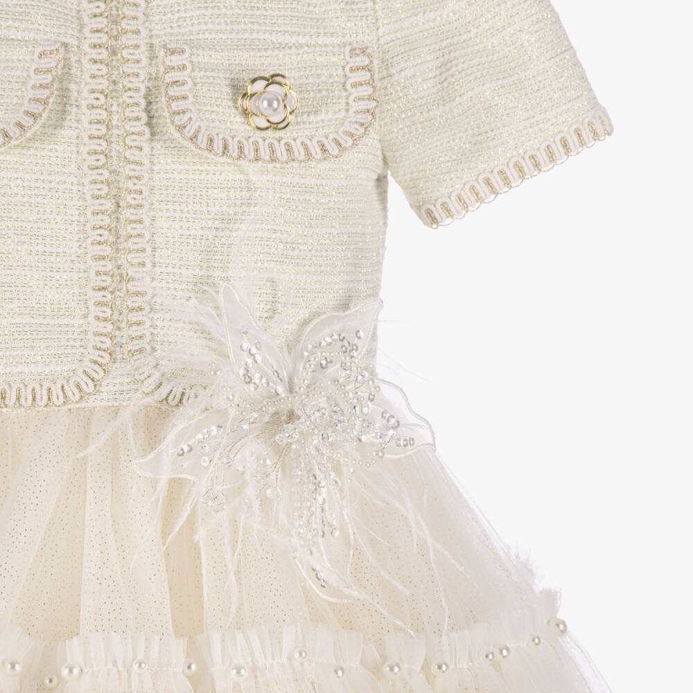Junona-Girls Ivory Dress with a Glittery Tulle Skirt | Childrensalon