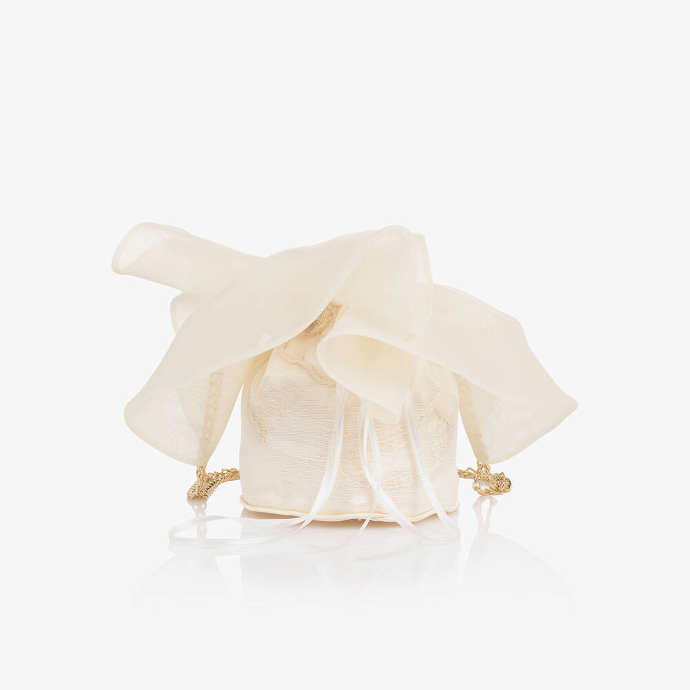 Junona-Girls Ivory Embroidered Tulle Bag (12cm) | Childrensalon