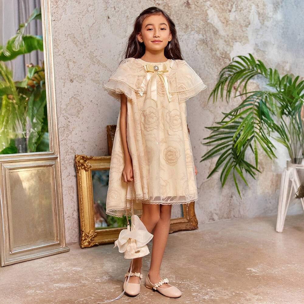 Junona-Girls Ivory Embroidered Tulle Bag (12cm) | Childrensalon