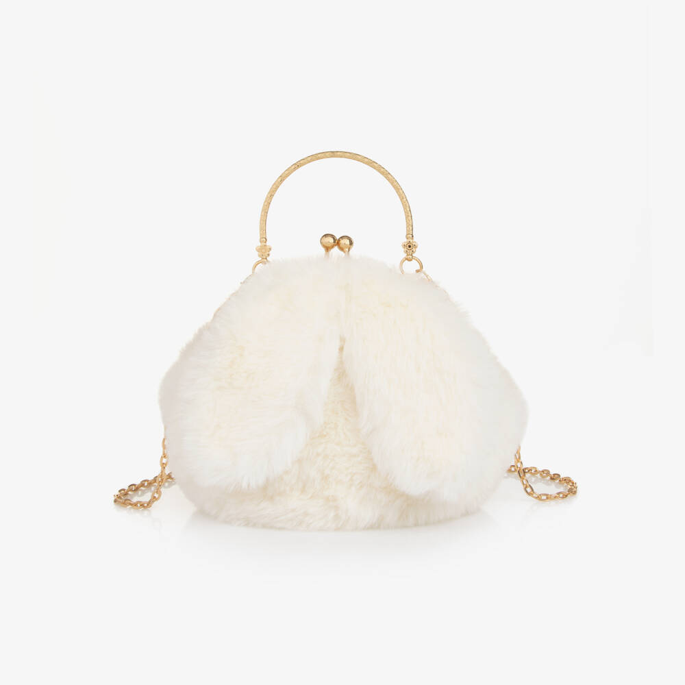 Junona-Girls Ivory Faux Fur Bunny Bag (20cm) | Childrensalon