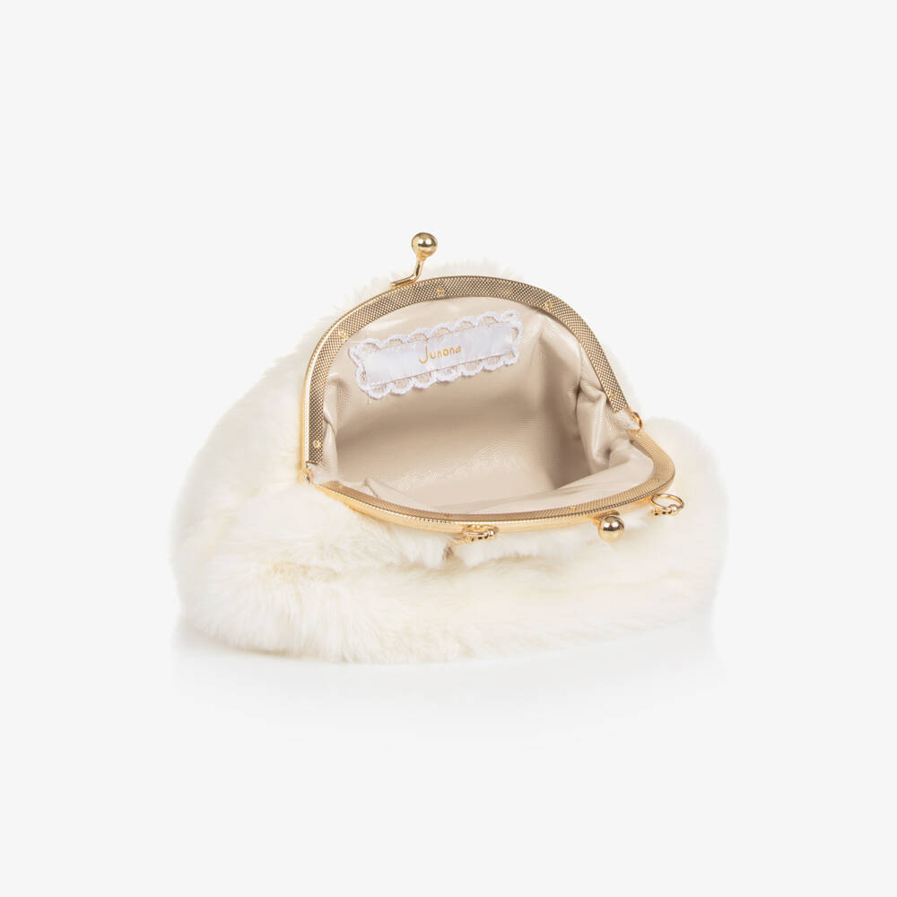 Junona-Girls Ivory Faux Fur Bunny Bag (20cm) | Childrensalon