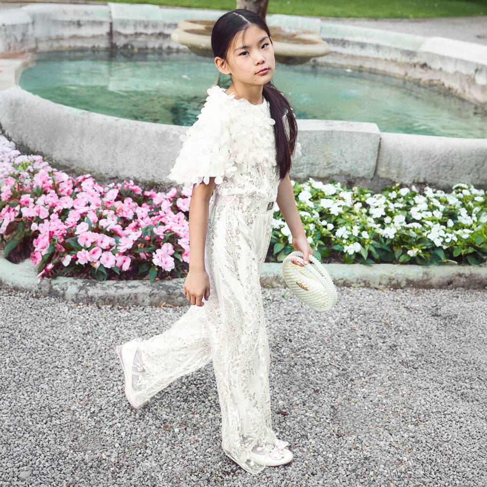 Junona-Girls Ivory Faux Pearl Handbag (21cm) | Childrensalon