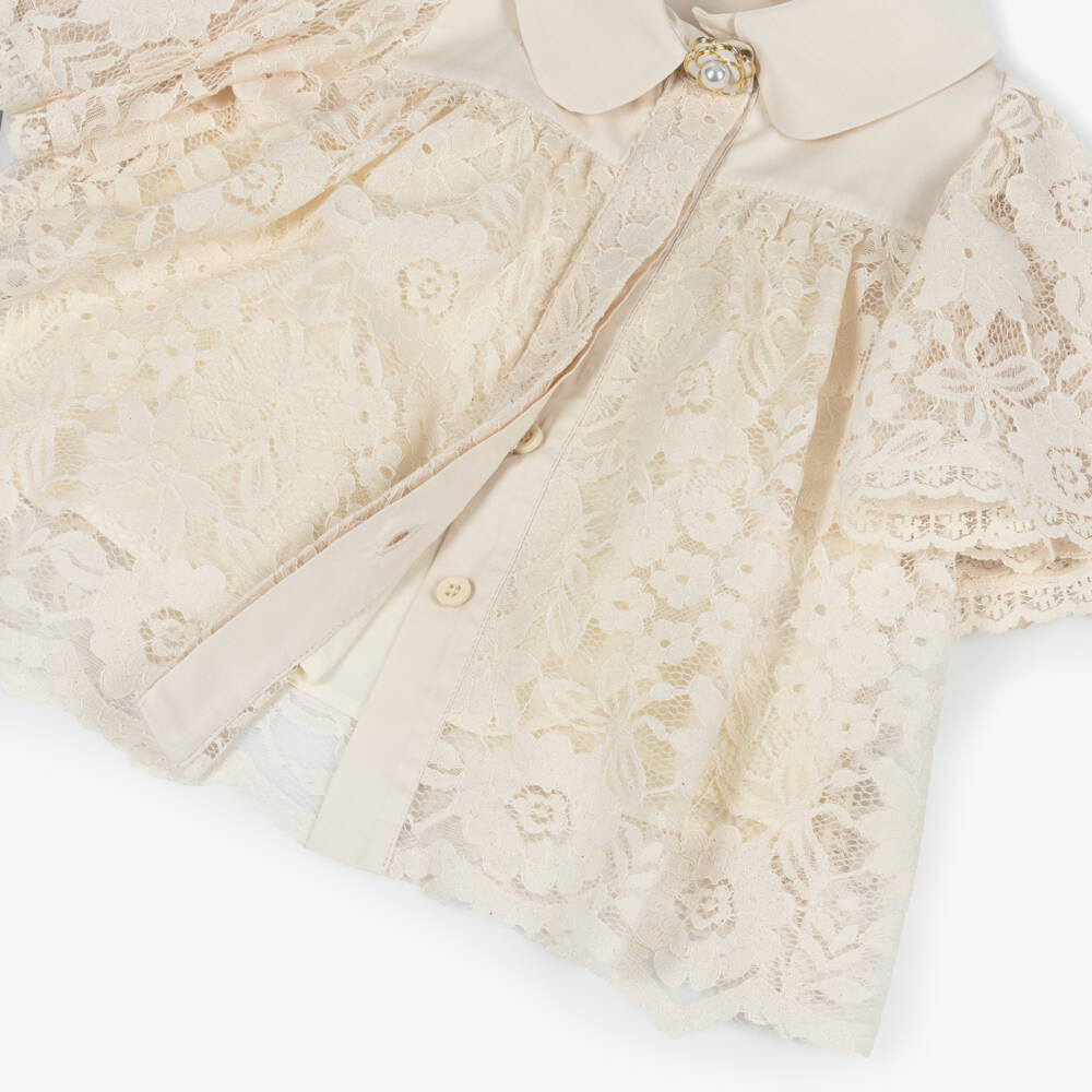 Junona-Girls Ivory Floral Lace Blouse | Childrensalon