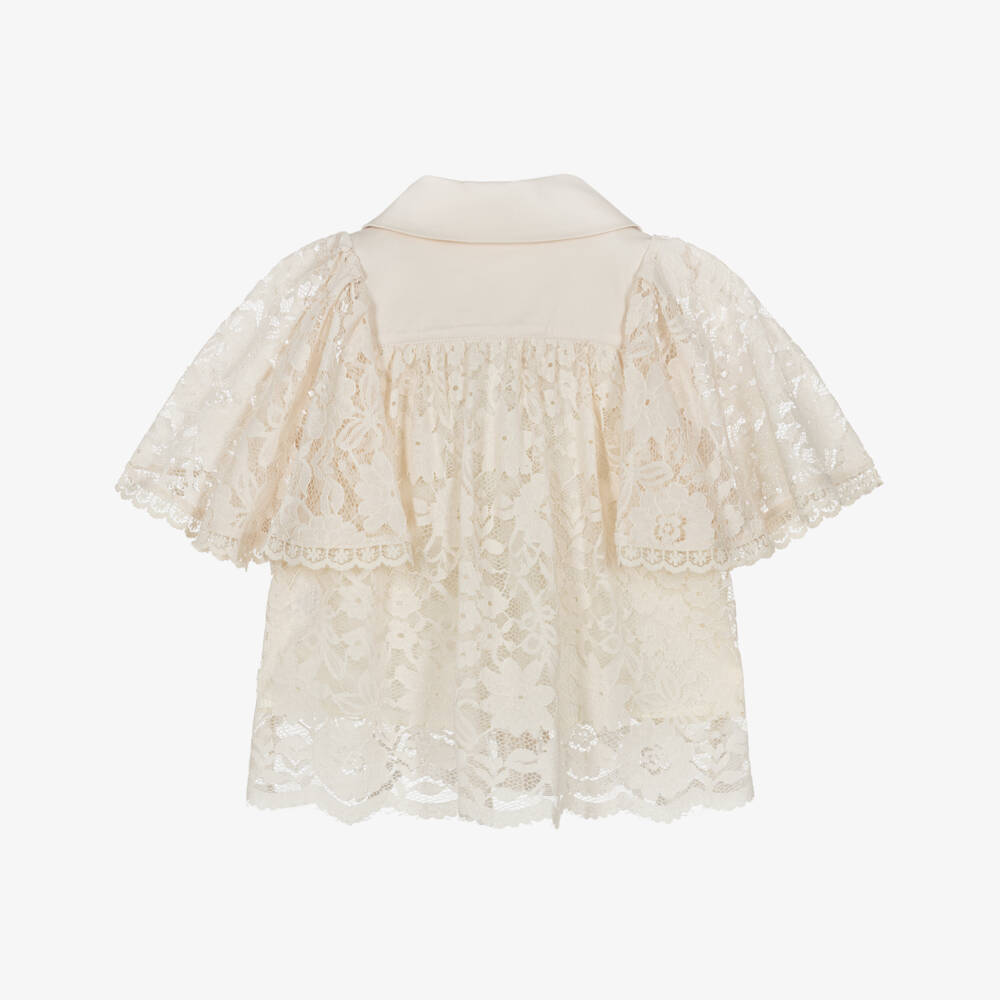 Junona-Girls Ivory Floral Lace Blouse | Childrensalon