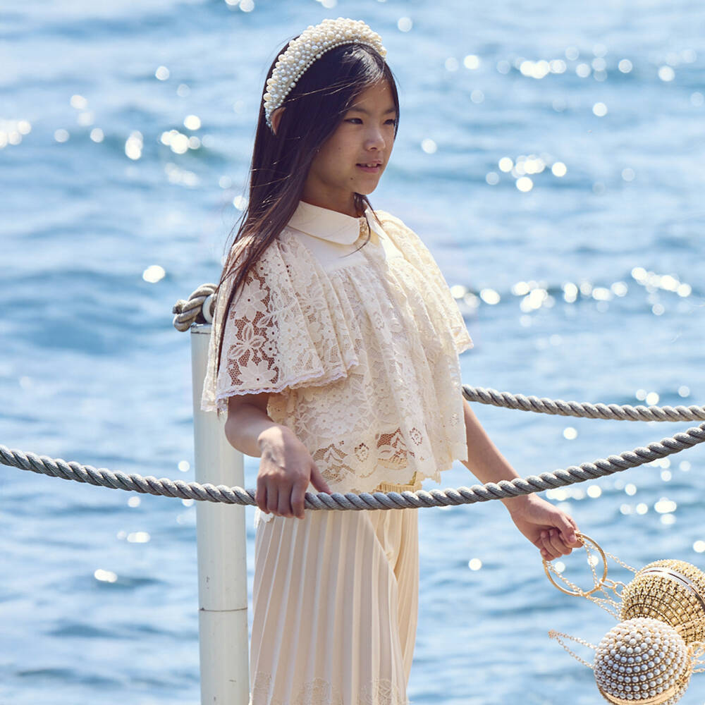 Junona-Girls Ivory Floral Lace Blouse | Childrensalon