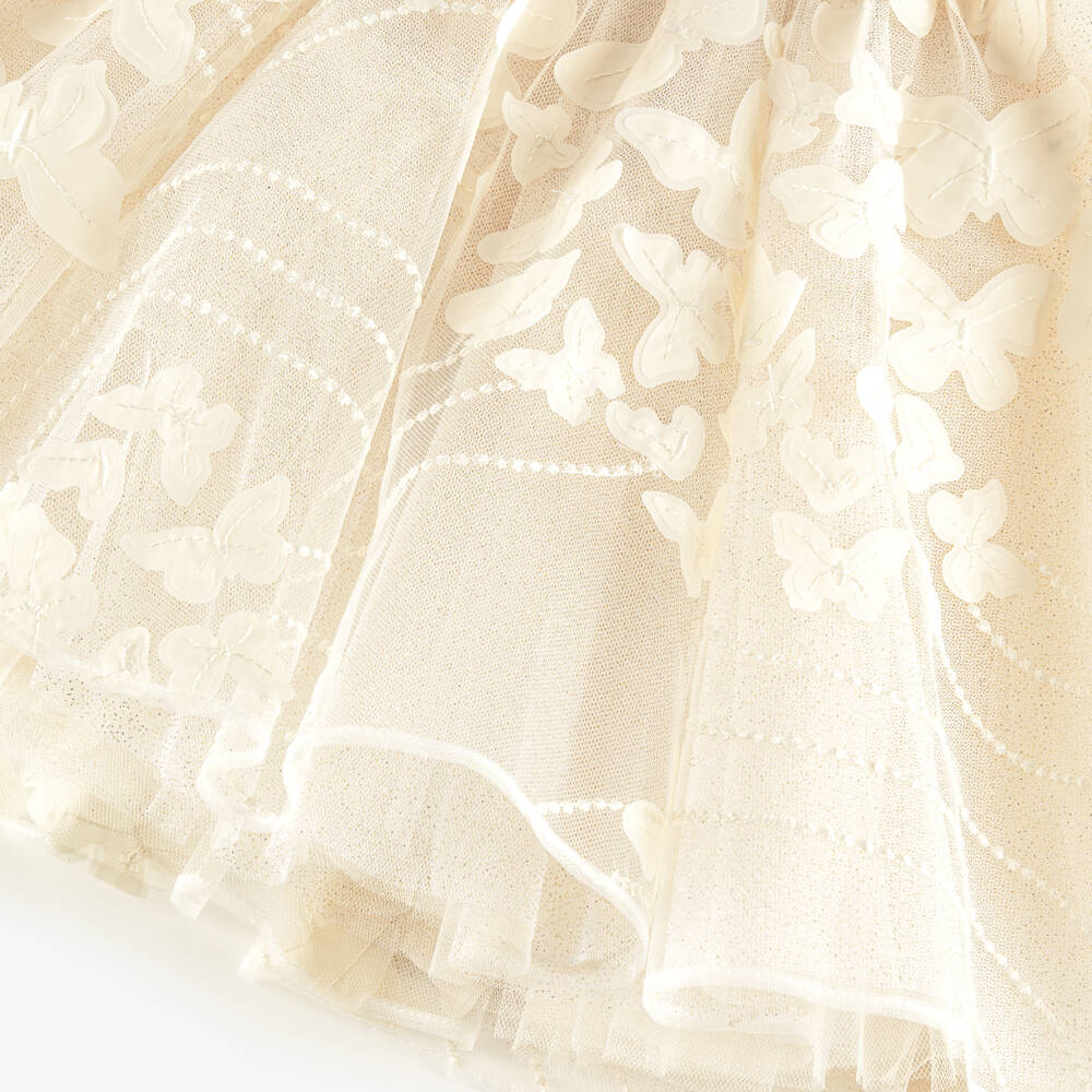 Junona-Girls Ivory Glitter Tulle Dress with Butterfly Appliqués | Childrensalon