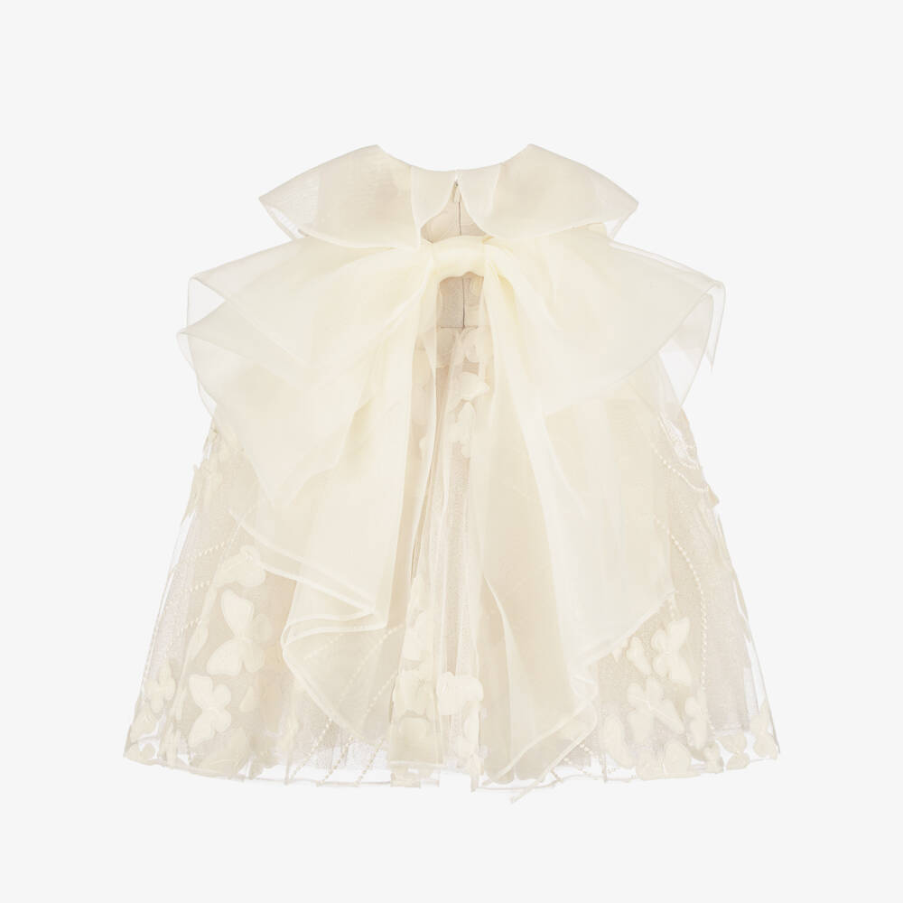 Junona-Girls Ivory Glitter Tulle Dress with Butterfly Appliqués | Childrensalon