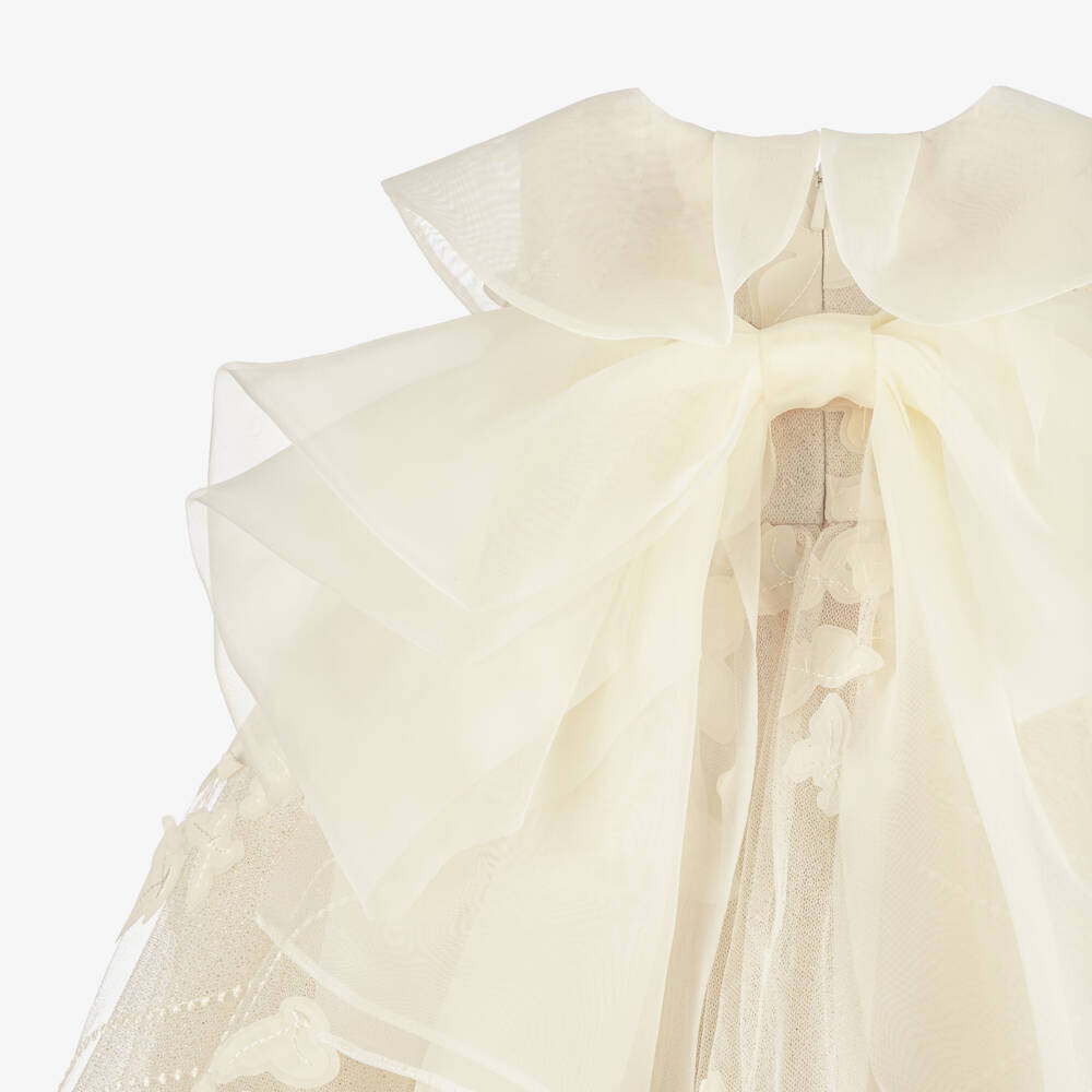 Junona-Girls Ivory Glitter Tulle Dress with Butterfly Appliqués | Childrensalon