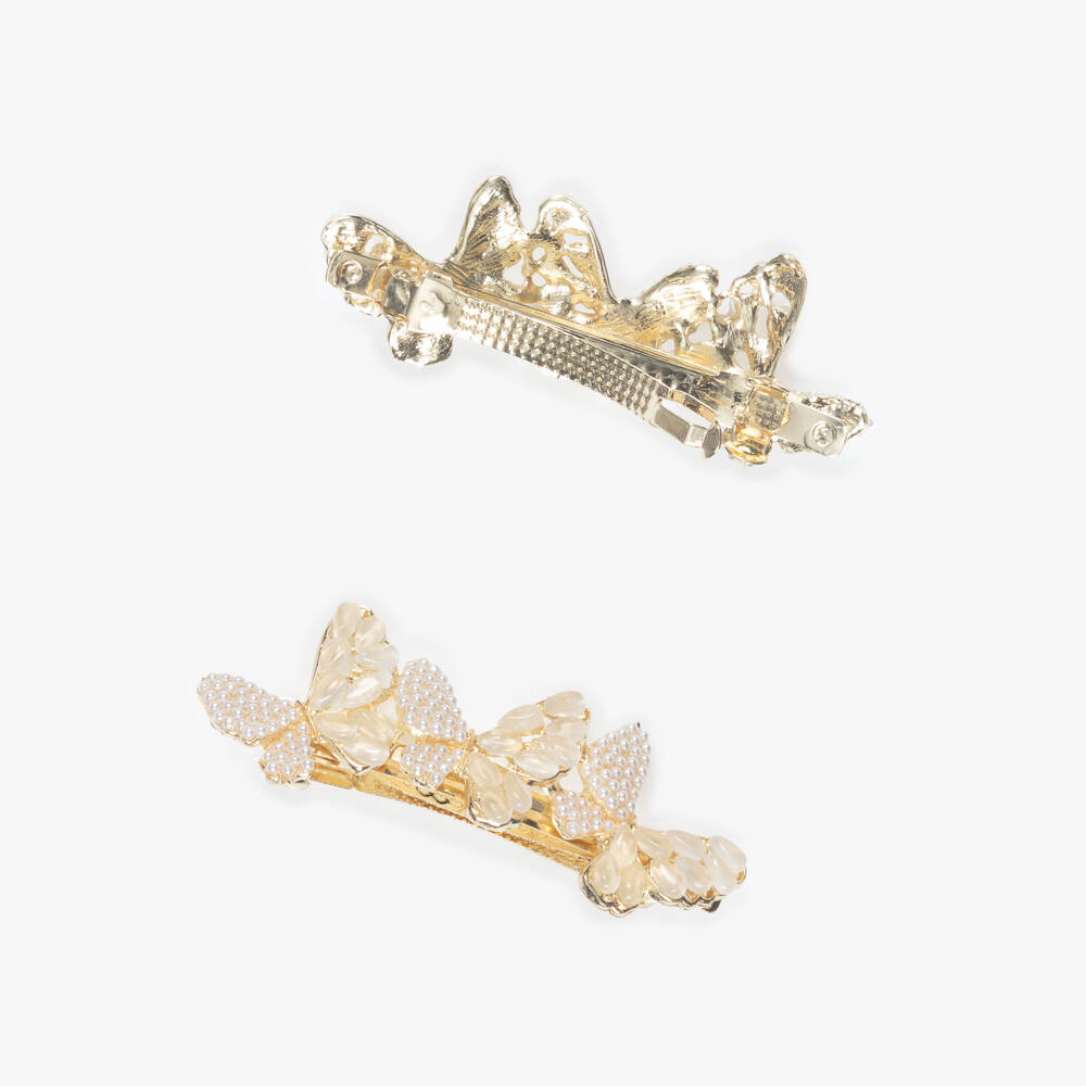 Junona-Заколки для волос кремово-золотые с бабочками для девочек (2шт.) | Childrensalon