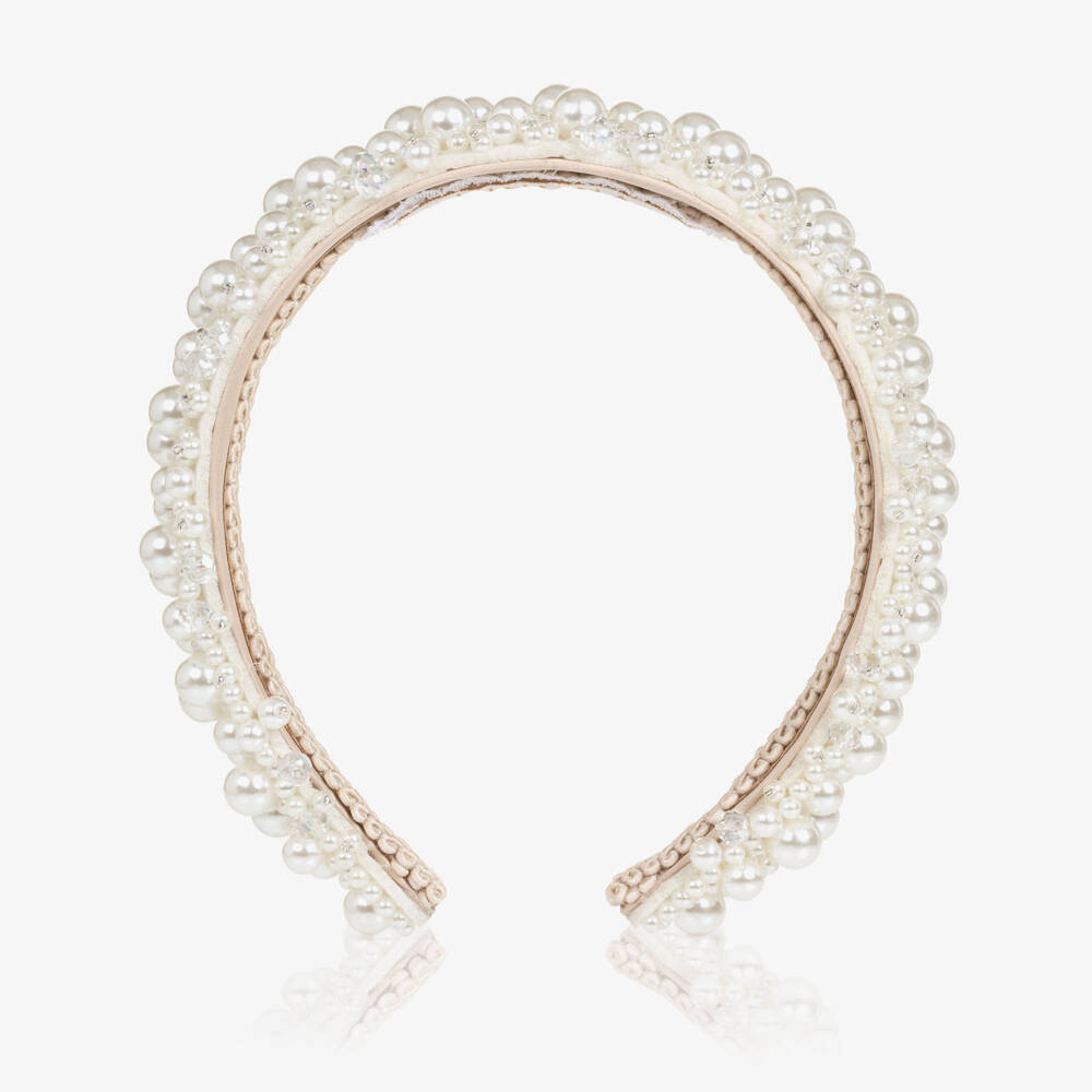Junona-Girls Ivory Hairband with Beads & Pearls | Childrensalon