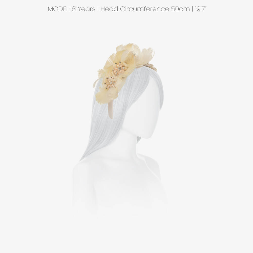 Junona-Girls Ivory Hairband with Feather Flowers | Childrensalon