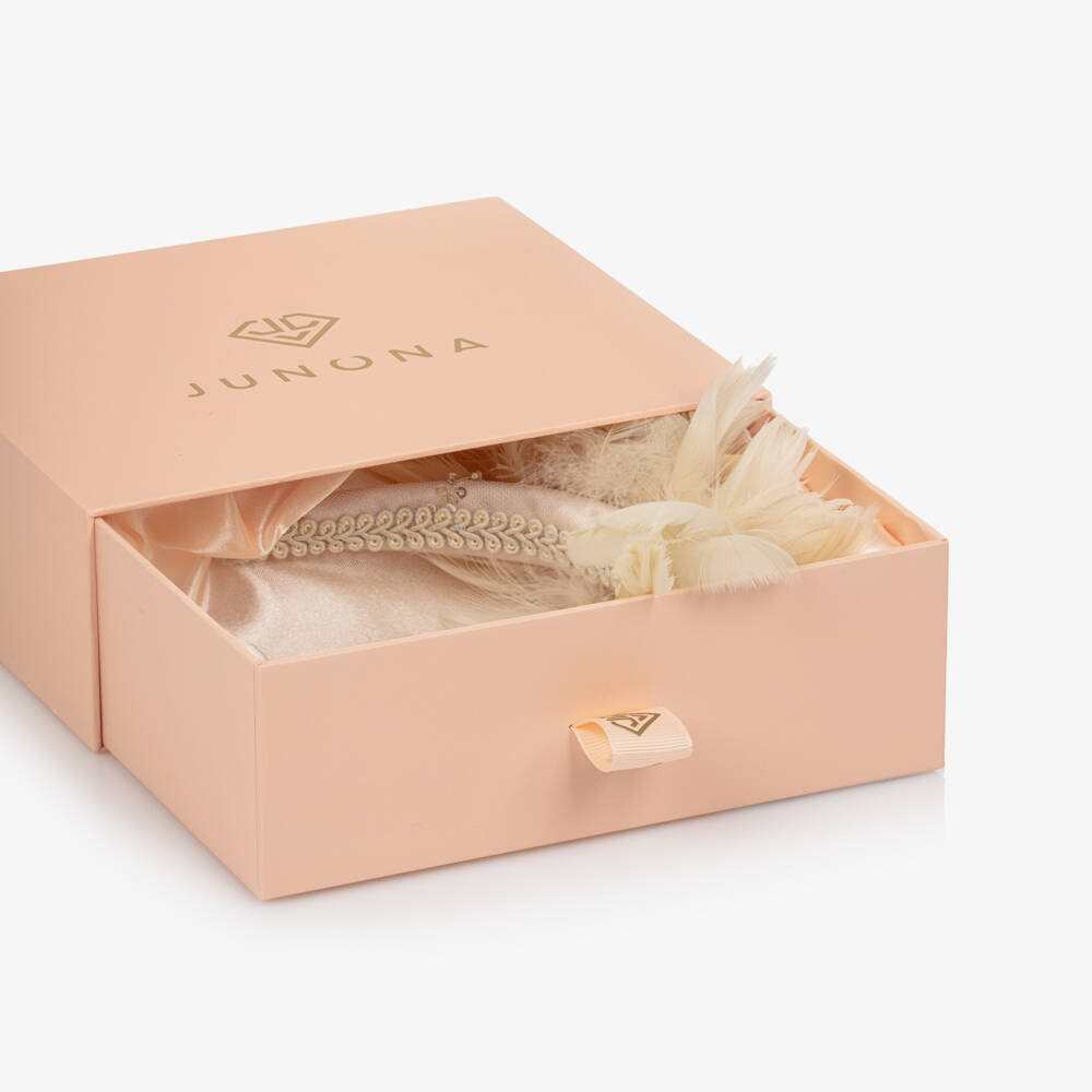 Junona-Girls Ivory Hairband with Feather Flowers | Childrensalon