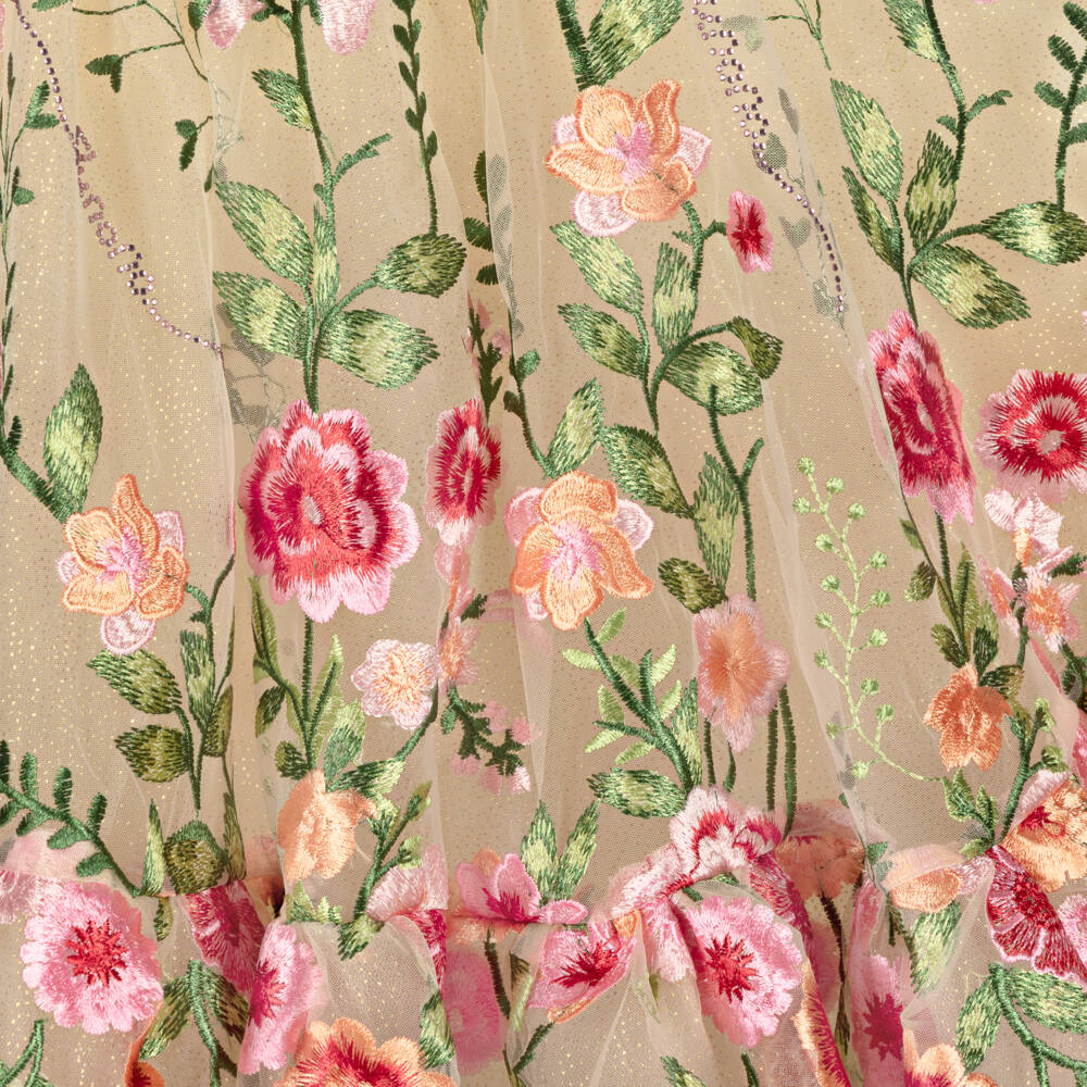 Junona-فستان أورغانزا مطرز باللون العاجي والزهري للبنات | Childrensalon