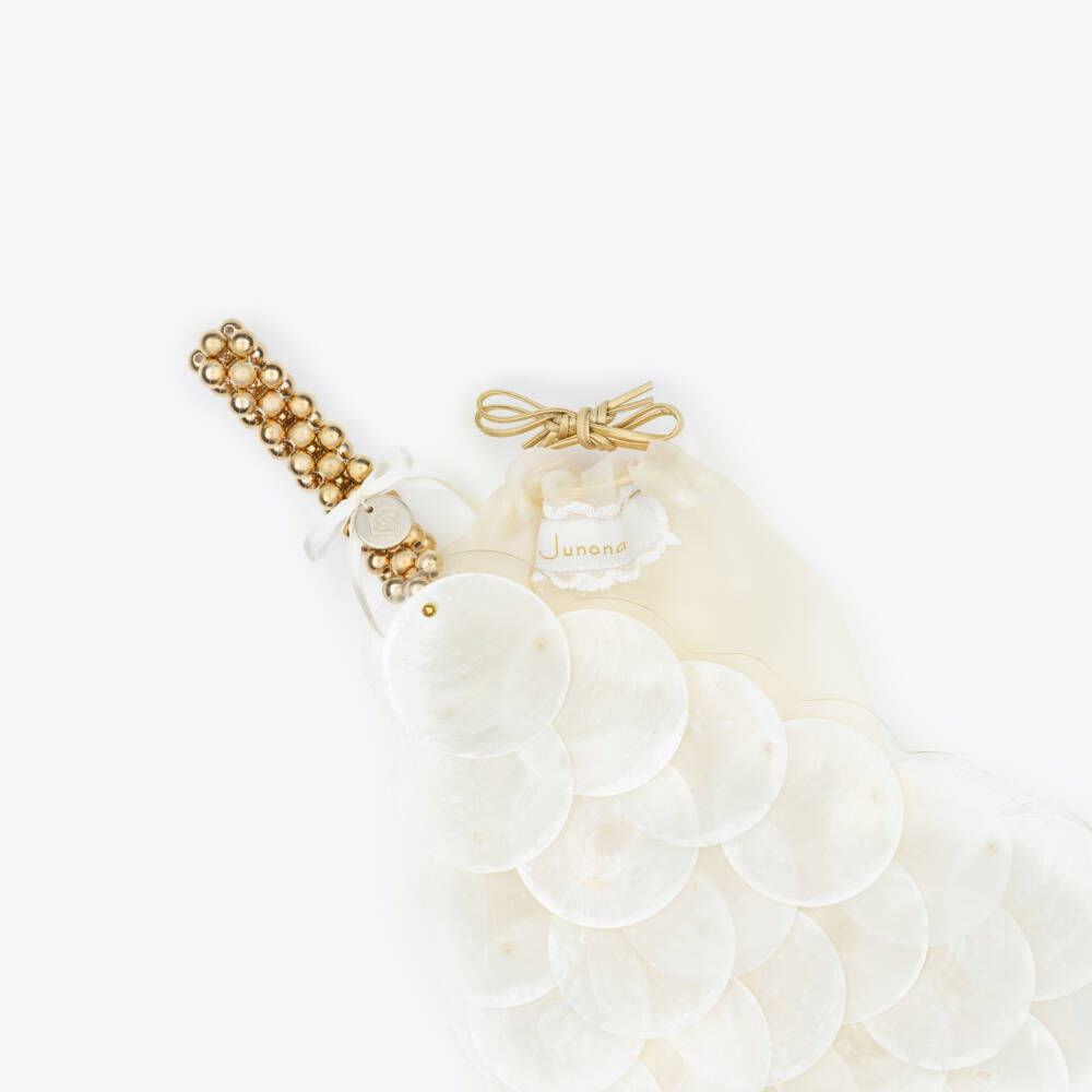 Junona-Girls Ivory Pearlescent Shell Handbag (21cm) | Childrensalon